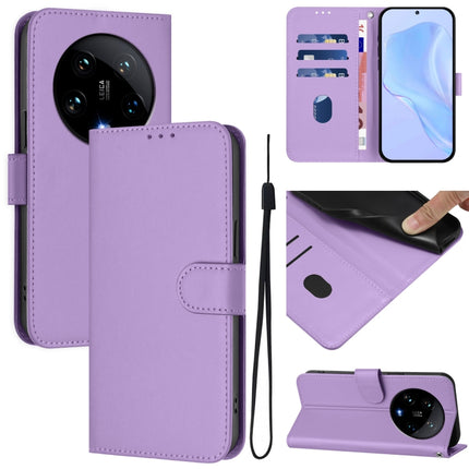 Skin Feel Solid Color Leather Phone Case with Lanyard, For Xiaomi 14 Ultra 5G Global
