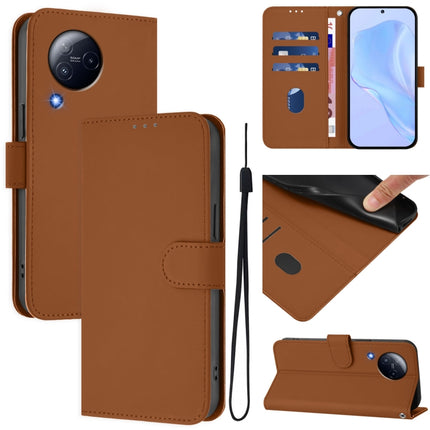 Skin Feel Solid Color Leather Phone Case with Lanyard, For Xiaomi Civi 3 5G