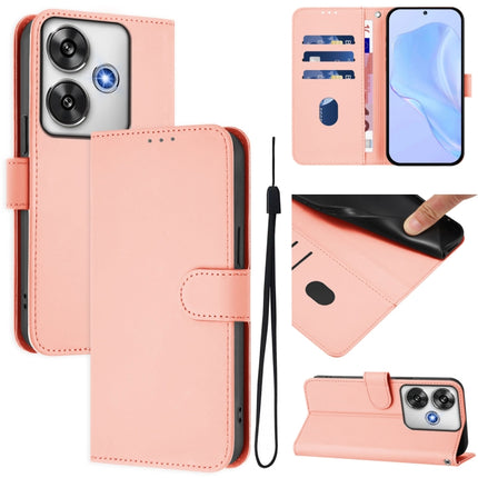Skin Feel Solid Color Leather Phone Case with Lanyard, For Xiaomi Poco F6 5G