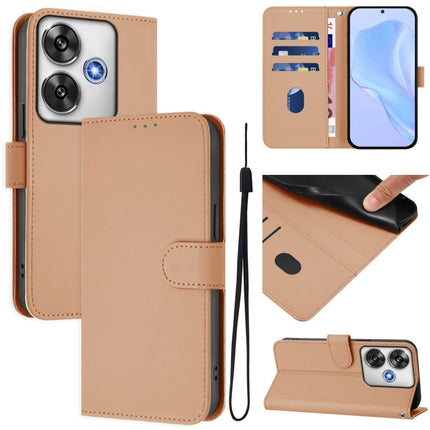 Skin Feel Solid Color Leather Phone Case with Lanyard, For Xiaomi Poco F6 5G