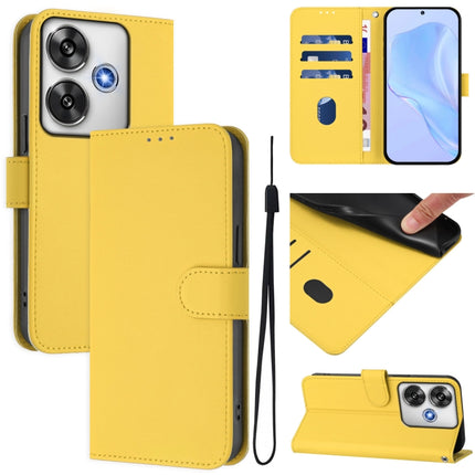 Skin Feel Solid Color Leather Phone Case with Lanyard, For Xiaomi Poco F6 5G