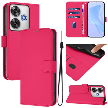 Skin Feel Solid Color Leather Phone Case with Lanyard, For Xiaomi Poco F6 5G