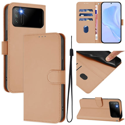 Skin Feel Solid Color Leather Phone Case with Lanyard, For Xiaomi Poco M3