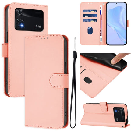 Skin Feel Solid Color Leather Phone Case with Lanyard, For Xiaomi Poco M4 Pro 4G