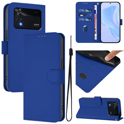 Skin Feel Solid Color Leather Phone Case with Lanyard, For Xiaomi Poco M4 Pro 4G