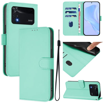 Skin Feel Solid Color Leather Phone Case with Lanyard, For Xiaomi Poco M4 Pro 4G