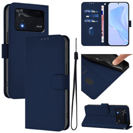 Skin Feel Solid Color Leather Phone Case with Lanyard, For Xiaomi Poco M4 Pro 4G