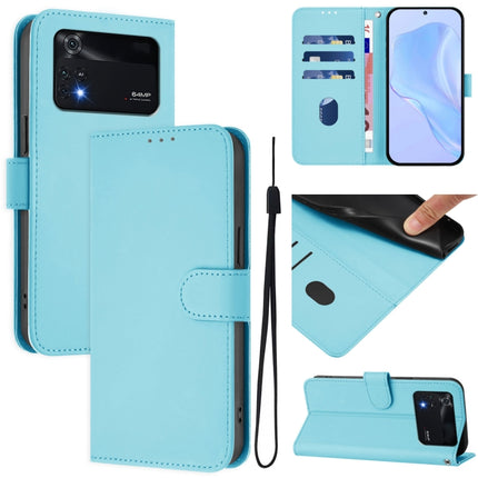 Skin Feel Solid Color Leather Phone Case with Lanyard, For Xiaomi Poco M4 Pro 4G