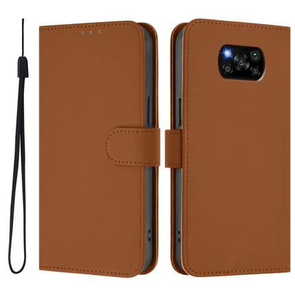 Skin Feel Solid Color Leather Phone Case with Lanyard, For Xiaomi Poco X3 Pro / X3 NFC / X3