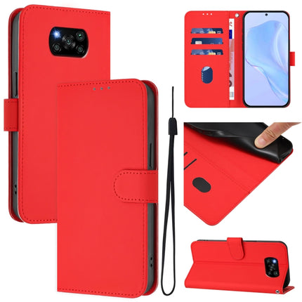 Skin Feel Solid Color Leather Phone Case with Lanyard, For Xiaomi Poco X3 Pro / X3 NFC / X3