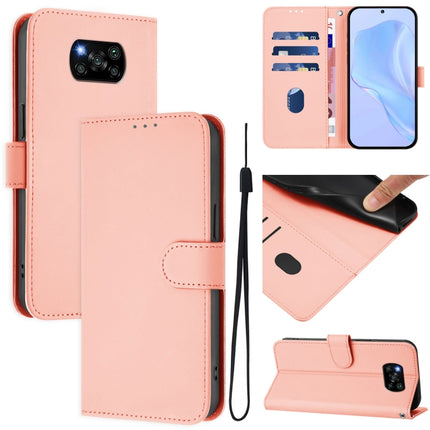 Skin Feel Solid Color Leather Phone Case with Lanyard, For Xiaomi Poco X3 Pro / X3 NFC / X3