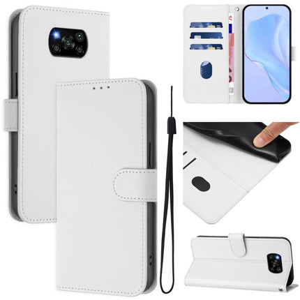 Skin Feel Solid Color Leather Phone Case with Lanyard, For Xiaomi Poco X3 Pro / X3 NFC / X3