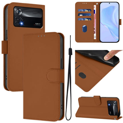 Skin Feel Solid Color Leather Phone Case with Lanyard, For Xiaomi Poco X4 Pro 5G