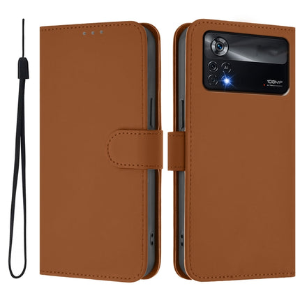 Skin Feel Solid Color Leather Phone Case with Lanyard, For Xiaomi Poco X4 Pro 5G