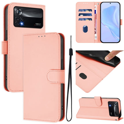 Skin Feel Solid Color Leather Phone Case with Lanyard, For Xiaomi Poco X4 Pro 5G