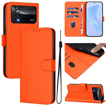 Skin Feel Solid Color Leather Phone Case with Lanyard, For Xiaomi Poco X4 Pro 5G
