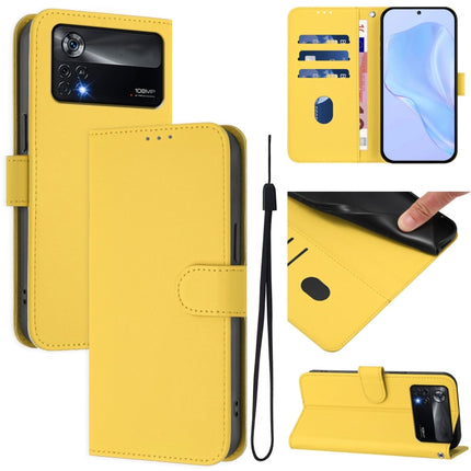 Skin Feel Solid Color Leather Phone Case with Lanyard, For Xiaomi Poco X4 Pro 5G