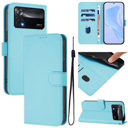 Skin Feel Solid Color Leather Phone Case with Lanyard, For Xiaomi Poco X4 Pro 5G
