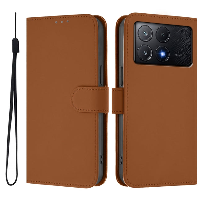 Skin Feel Solid Color Leather Phone Case with Lanyard, For Xiaomi Poco X6 Pro