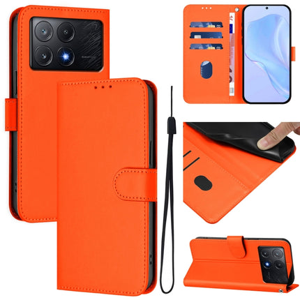Skin Feel Solid Color Leather Phone Case with Lanyard, For Xiaomi Poco X6 Pro