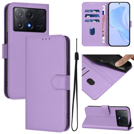 Skin Feel Solid Color Leather Phone Case with Lanyard, For Xiaomi Poco X6 Pro
