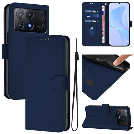 Skin Feel Solid Color Leather Phone Case with Lanyard, For Xiaomi Poco X6 Pro