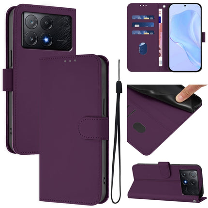 Skin Feel Solid Color Leather Phone Case with Lanyard, For Xiaomi Poco X6 Pro