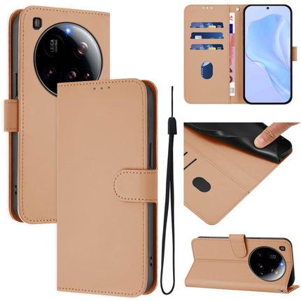 Skin Feel Solid Color Leather Phone Case with Lanyard, For Xiaomi 15 Ultra