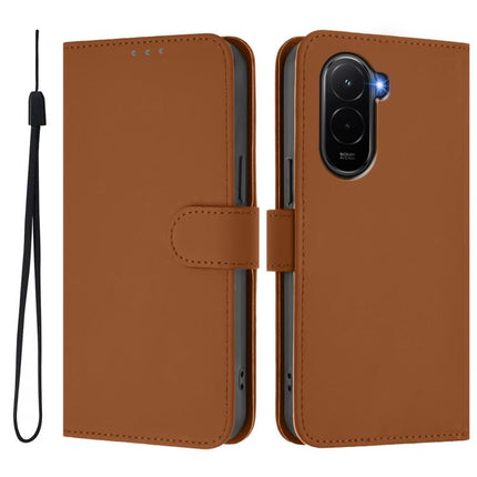 Skin Feel Solid Color Leather Phone Case with Lanyard, For Xiaomi Poco M7 4G 169mm