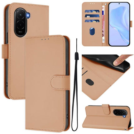 Skin Feel Solid Color Leather Phone Case with Lanyard, For Xiaomi Poco M7 4G 169mm