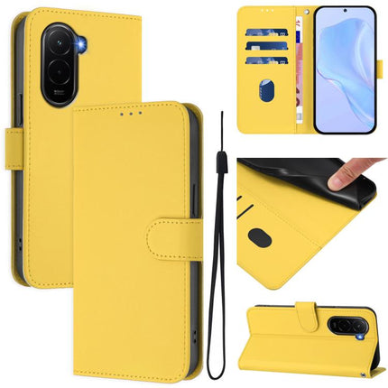 Skin Feel Solid Color Leather Phone Case with Lanyard, For Xiaomi Poco M7 4G 169mm