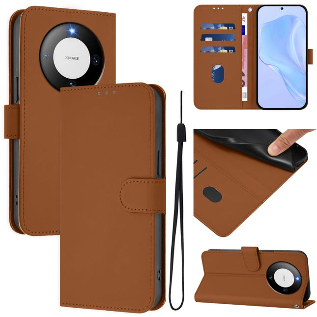 Skin Feel Solid Color Leather Phone Case with Lanyard, For Huawei Mate 60