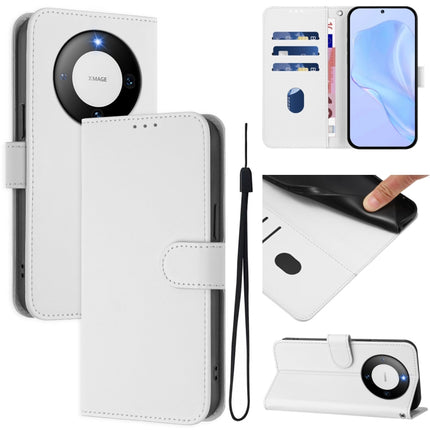 Skin Feel Solid Color Leather Phone Case with Lanyard, For Huawei Mate 60