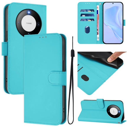 Skin Feel Solid Color Leather Phone Case with Lanyard, For Huawei Mate 60