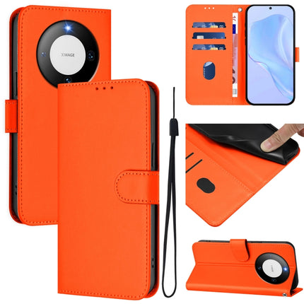 Skin Feel Solid Color Leather Phone Case with Lanyard, For Huawei Mate 60 Pro / 60 Pro+