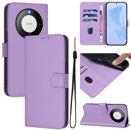 Skin Feel Solid Color Leather Phone Case with Lanyard, For Huawei Mate 60 Pro / 60 Pro+