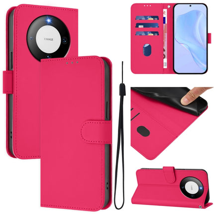 Skin Feel Solid Color Leather Phone Case with Lanyard, For Huawei Mate 60 Pro / 60 Pro+