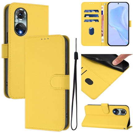Skin Feel Solid Color Leather Phone Case with Lanyard, For Huawei nova 9