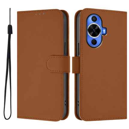Skin Feel Solid Color Leather Phone Case with Lanyard, For Huawei nova 12s 4G
