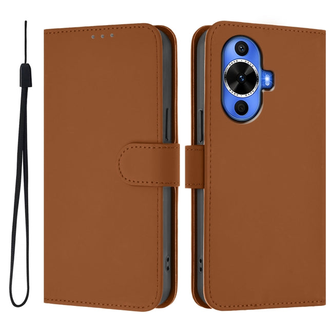 Skin Feel Solid Color Leather Phone Case with Lanyard, For Huawei nova 12s 4G