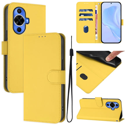 Skin Feel Solid Color Leather Phone Case with Lanyard, For Huawei nova 12s 4G