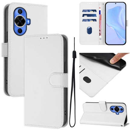 Skin Feel Solid Color Leather Phone Case with Lanyard, For Huawei nova 12s 4G