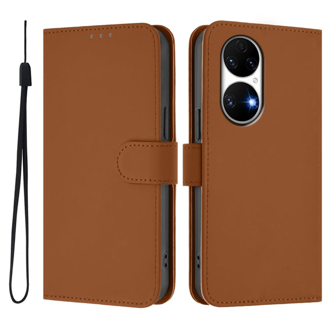 Skin Feel Solid Color Leather Phone Case with Lanyard, For Huawei P50