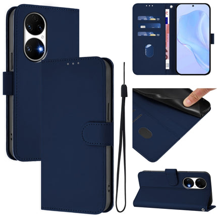 Skin Feel Solid Color Leather Phone Case with Lanyard, For Huawei P50