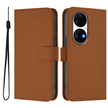 Skin Feel Solid Color Leather Phone Case with Lanyard, For Huawei P50 Pro