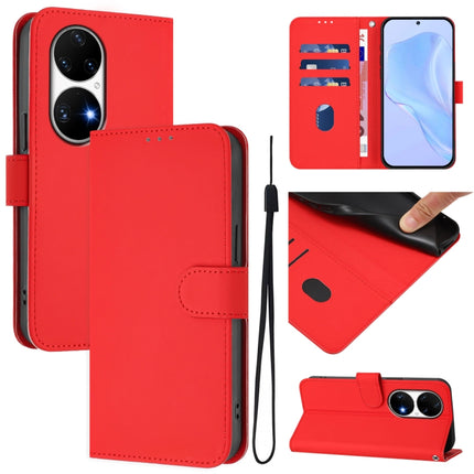 Skin Feel Solid Color Leather Phone Case with Lanyard, For Huawei P50 Pro