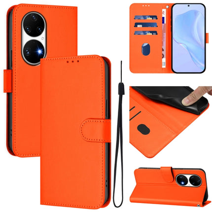 Skin Feel Solid Color Leather Phone Case with Lanyard, For Huawei P50 Pro