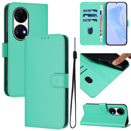 Skin Feel Solid Color Leather Phone Case with Lanyard, For Huawei P50 Pro