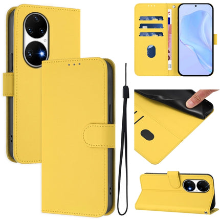 Skin Feel Solid Color Leather Phone Case with Lanyard, For Huawei P50 Pro