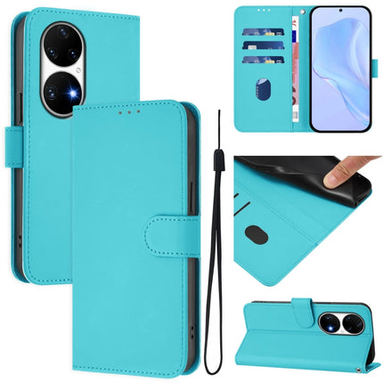 Skin Feel Solid Color Leather Phone Case with Lanyard, For Huawei P50 Pro